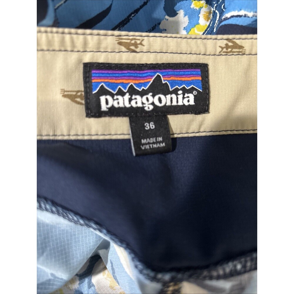 Patagonia Men's 36 Blue Yellow Stretch Planing Board Shorts Tropical Floral Swim - Picture 12 of 15